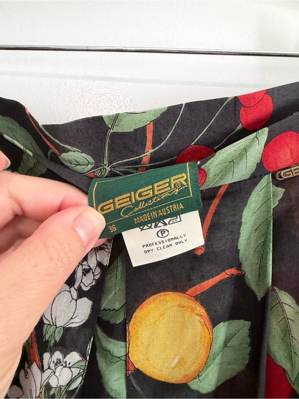 Vintage European Fruit Print Cotton Pleated Maxi Skirt - Picture 9 of 11